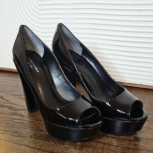 Kenneth Cole Black Glossy Peep-Toe Heels